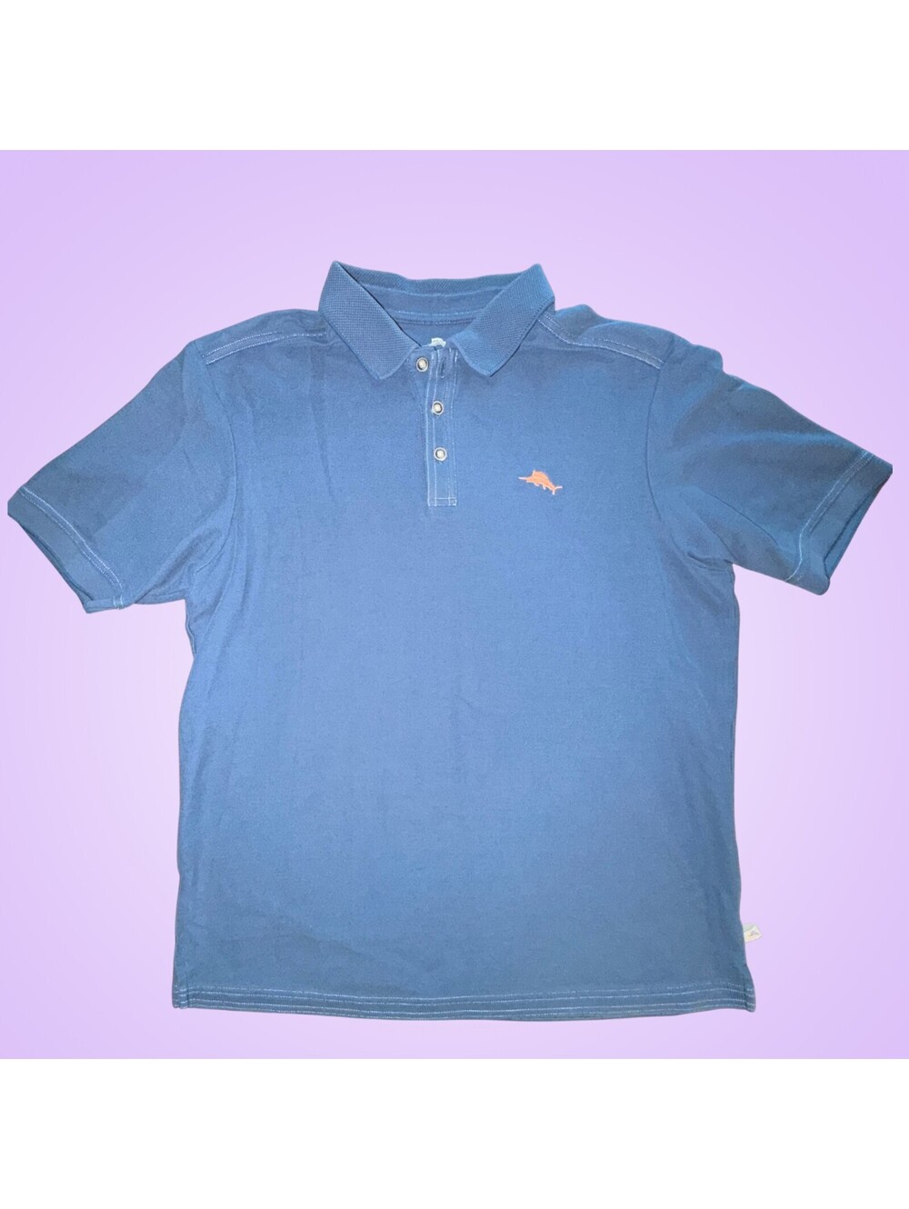 Tommy Bahama Mens Medium Blue Supima Cotton Polo Shirt Orange Marlin Logo